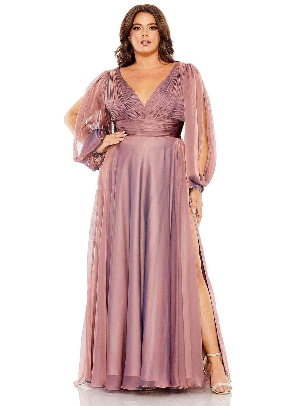 Mac Duggal V-Neck Beaded Cuff Open Long Sleeve Chiffon Size 16W NEW